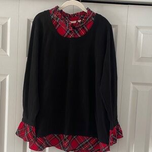 Kim Gravel QVC Peek A Boo Ruffle Tartan Top NWOT